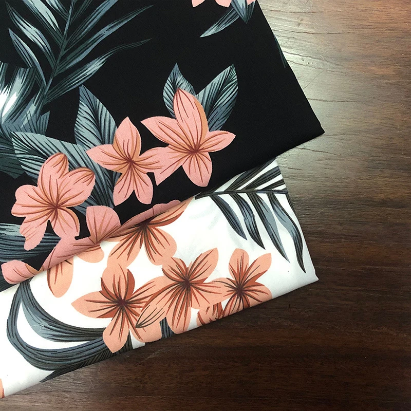 1 meter X 1.48 meter Quality Viscose Fabric Rayon Poplin Dress Shirt Material Wholesale black and white flower style 190g/m