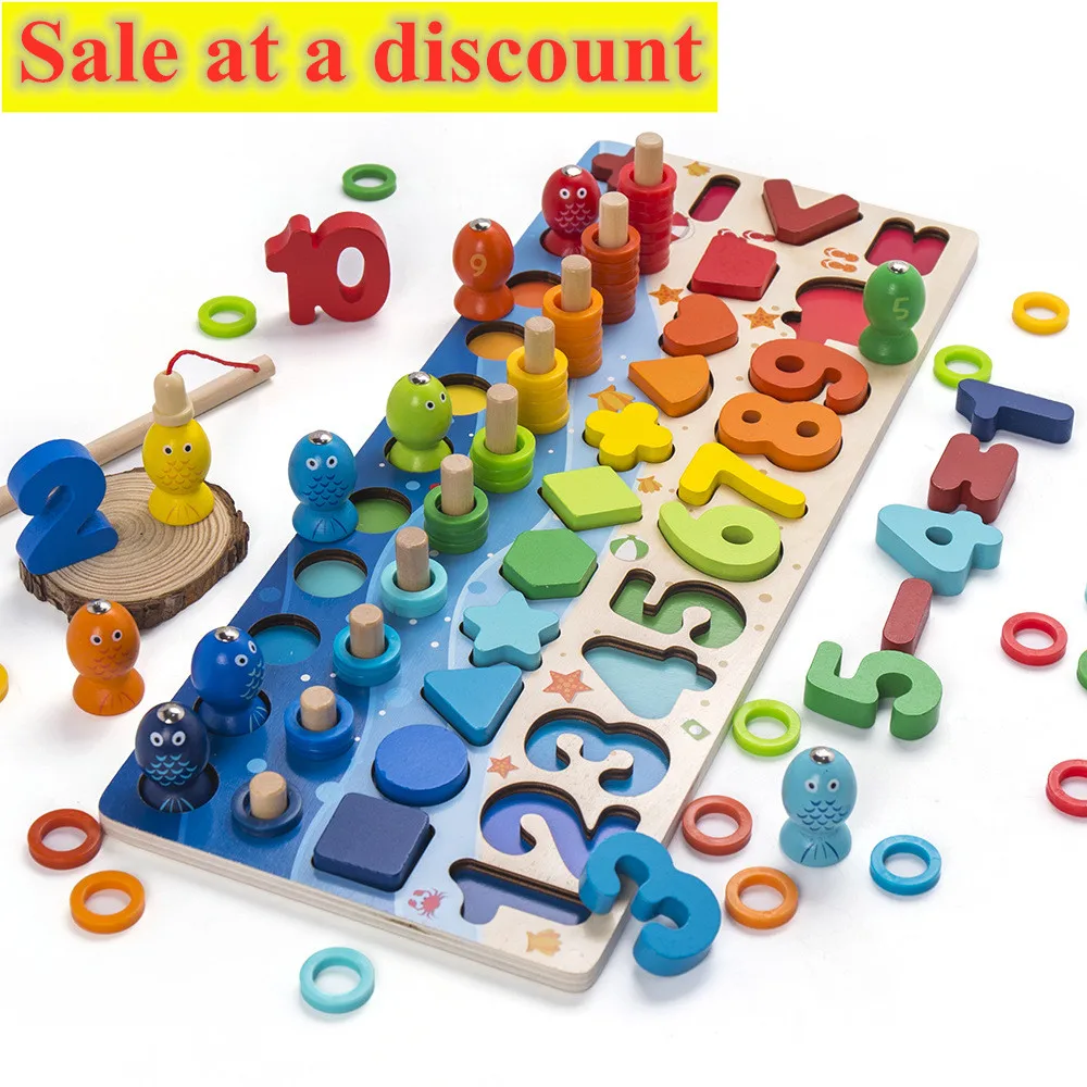 

Montessori Educational Wooden Toys Preschool Counting Geometry Busy Board Games Learn Sorter Fishing Math Toys For Children Kids