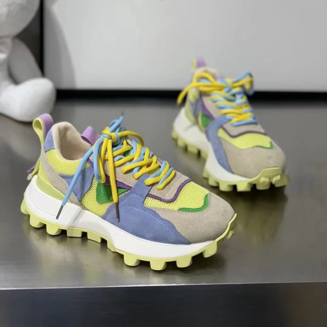 2023 New Sneakers Women's Fashion Round Head Designer Mixed Color Deep Lacing Platform Purple Luxury Women's Running Shoe