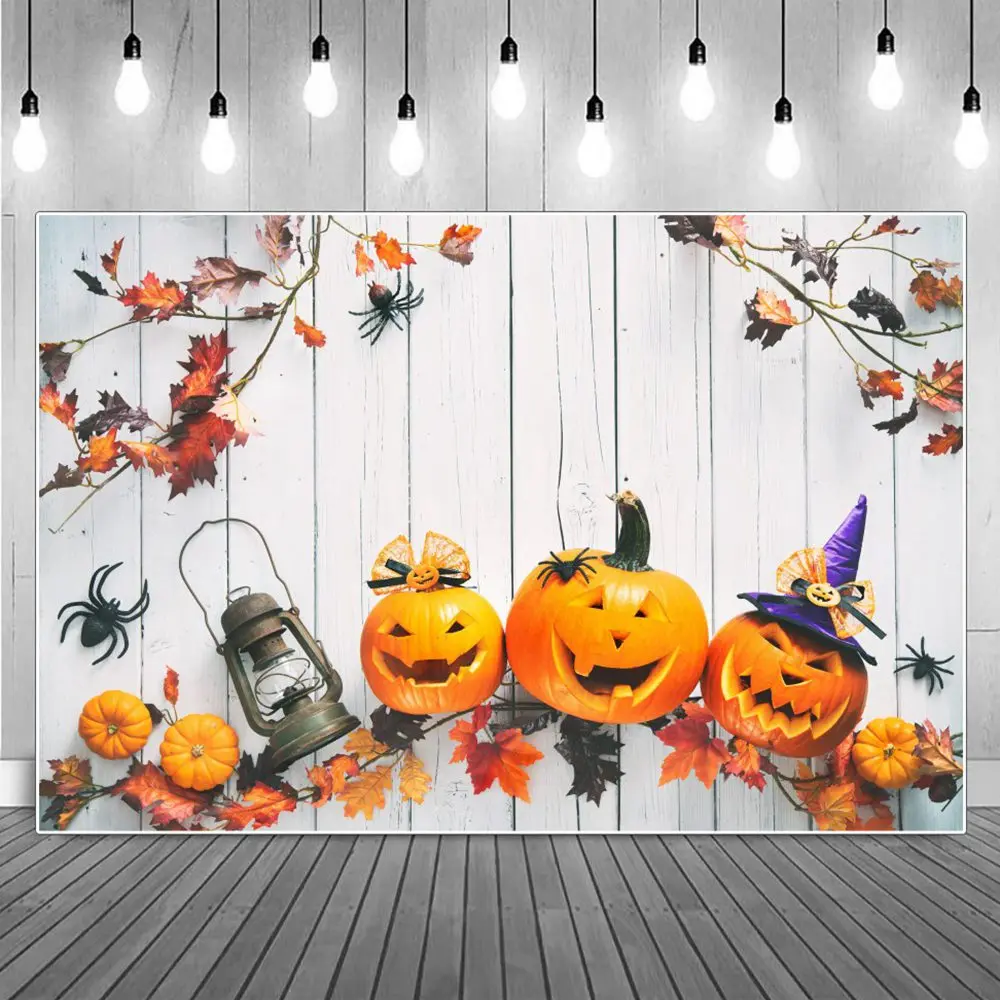 

Halloween Pumpkins Group Wooden Board Flat Lay Decoration Photography Backdrops Plank Cushaw Stem Home Studio Photo Backgrounds