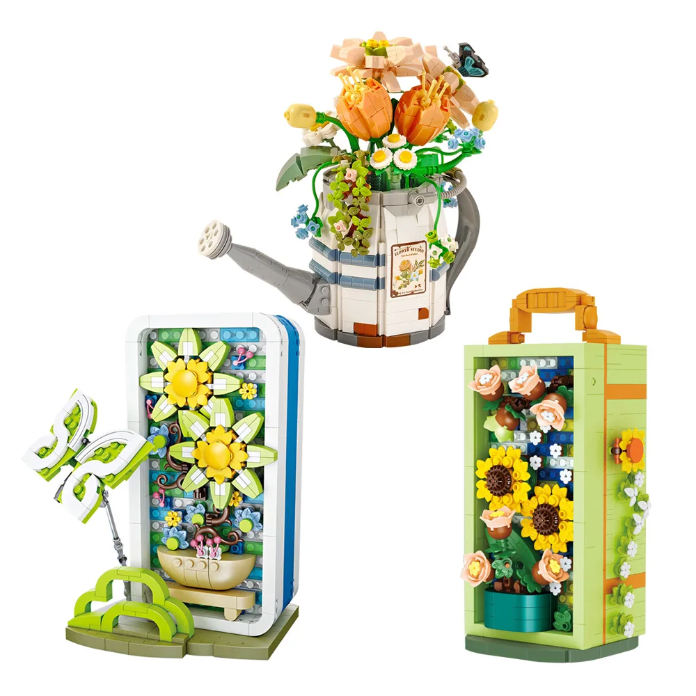 

Mini Building Blocks Flowers Mini Sunflower Bricks Watering Can DIY Micro Plant Blocks Model Kit Home Ornaments Christmas Gift