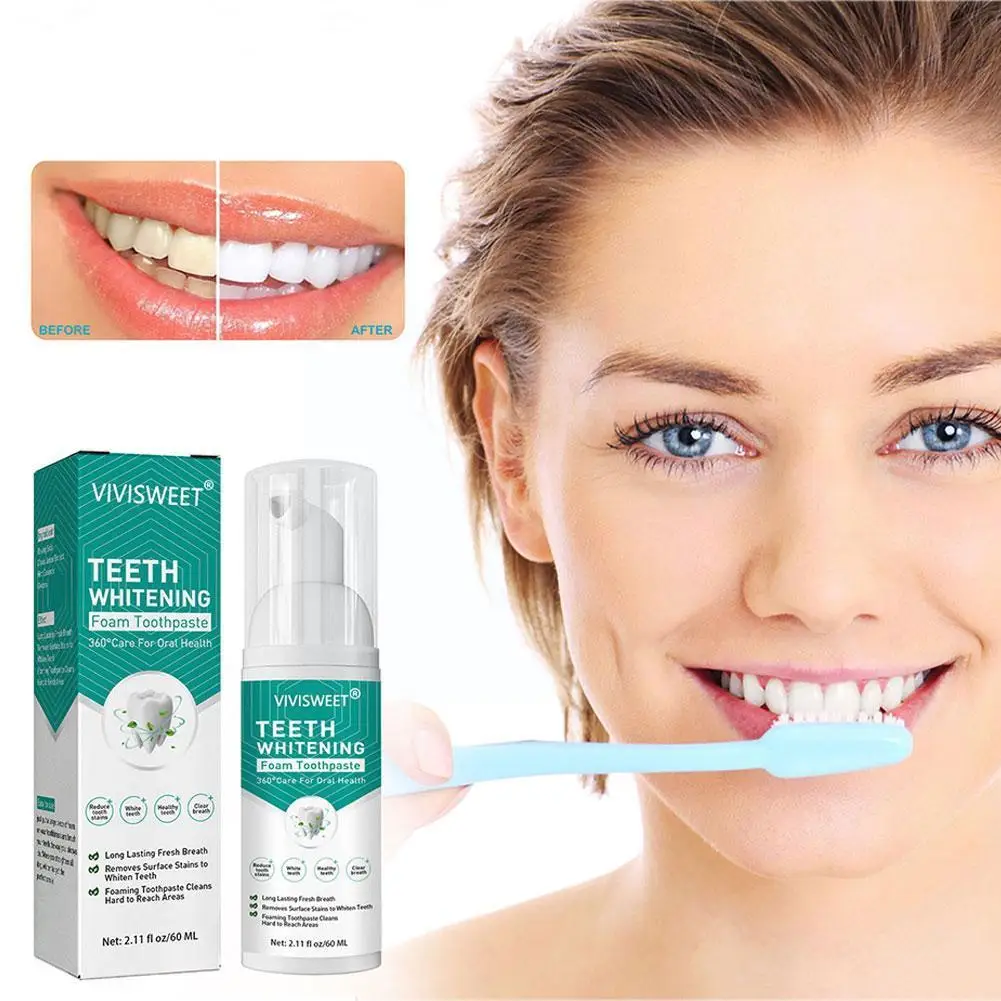 

60ml Teeth Whitening Mousse Deep Cleaning Remove Plaque Teeth Toothpaste Whitening Foam Breath Whitening Stains Mouss R4z5