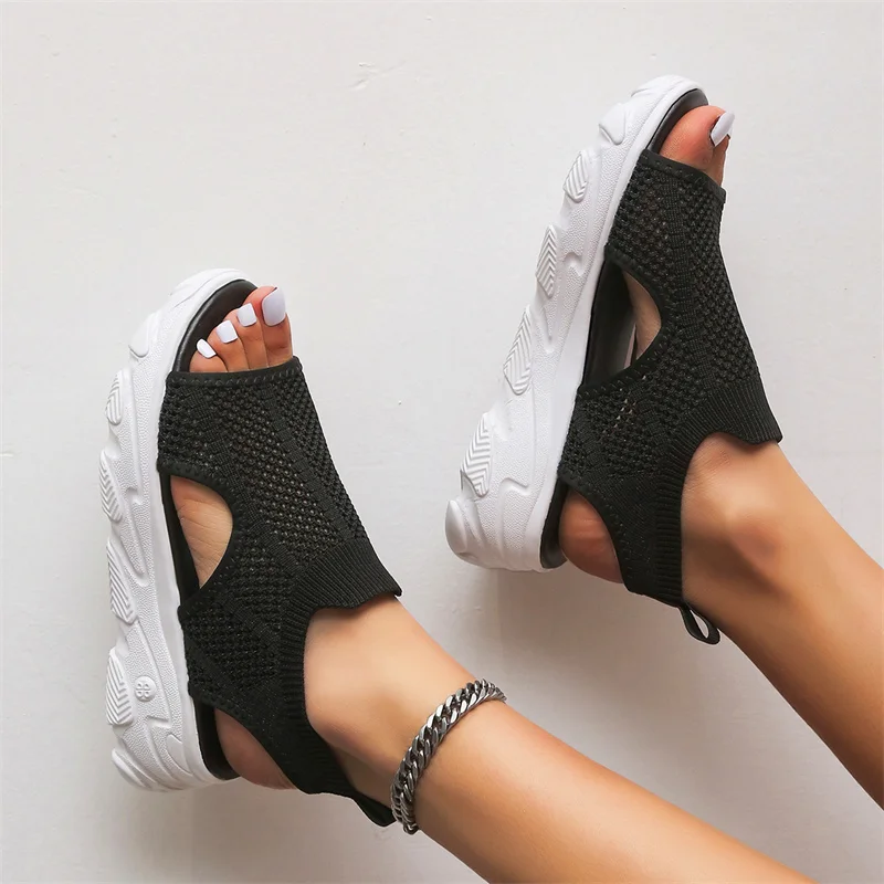 2023 Rome Women Sandals Mesh Hollow Women Shoes 2023 Summer New Sport Sandals Plus Size 35-42 Women Shoes Med (3cm-5cm) Sandals
