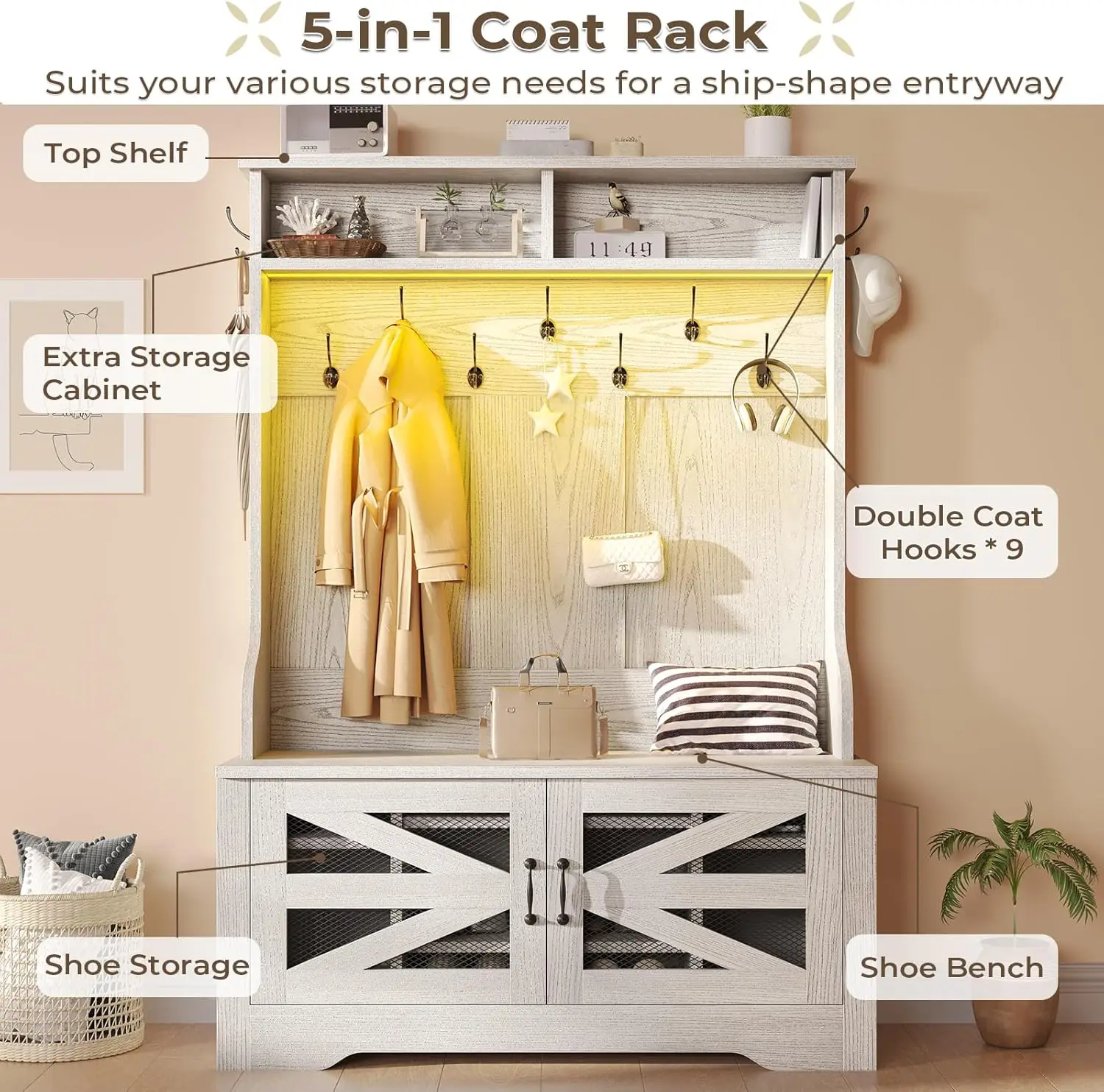 Дерево в прихожей с скамейкой и местом для хранения обуви скамейка 5 1 вешалкой