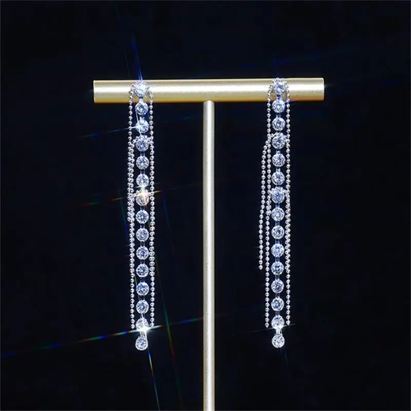 

YDL New Long Zirconia Earrings Minimalist Both Wear Temperament 2022 Tassel Atmosphere Wedding Romantic Accessories Jewelry