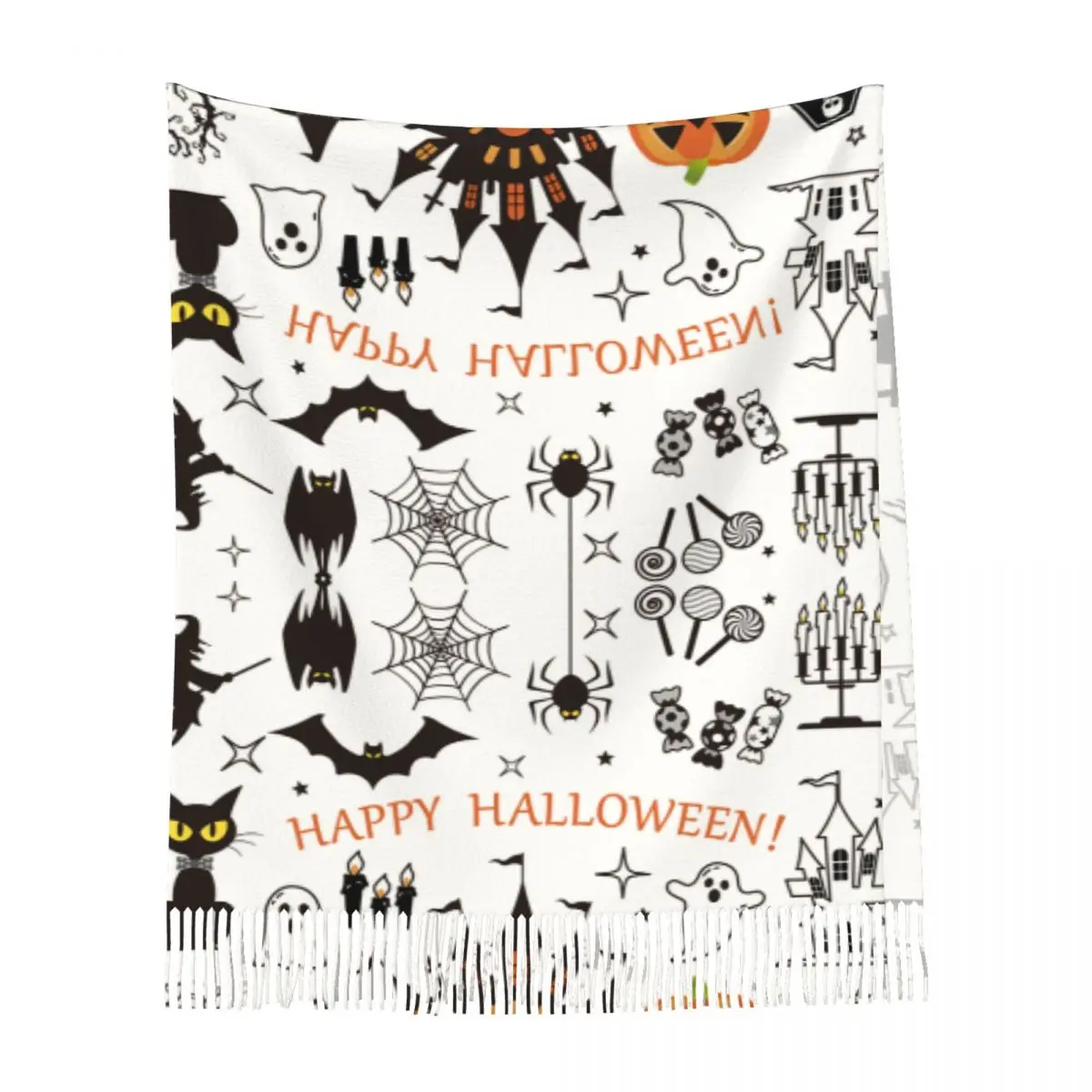 Мужской шарф с длинным ворсом и бахромой в стиле Хэллоуин