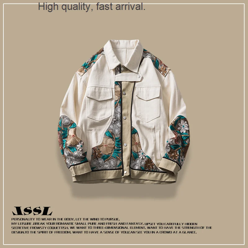 

Fashion Brand Original National Fashion Embroidered Jacket Men's Spring American Couple Baseball Uniform Street Handsome