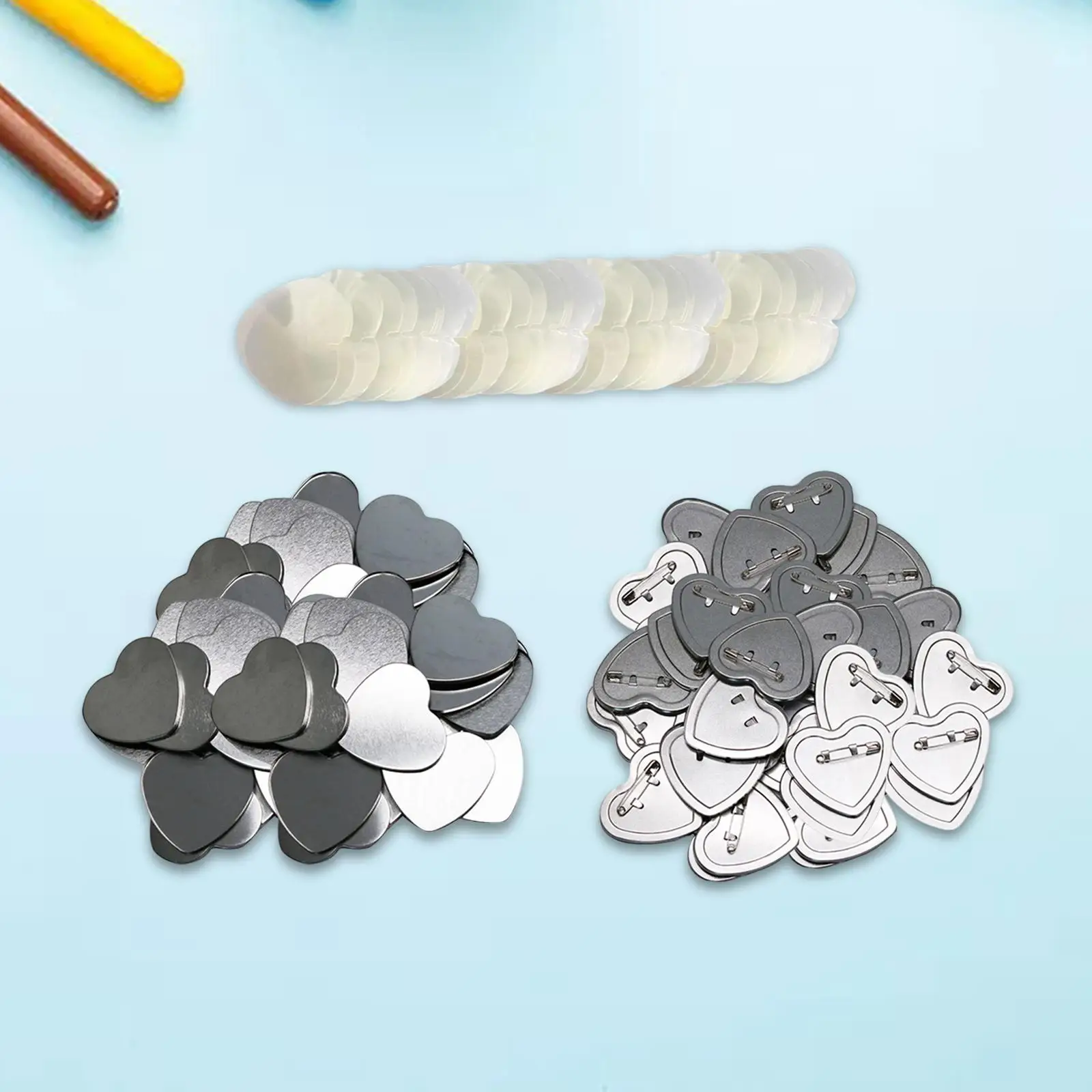 

100 Set Blank Button Badges Supplies Heart Shape for badge making Machine DIY Pin Buttons