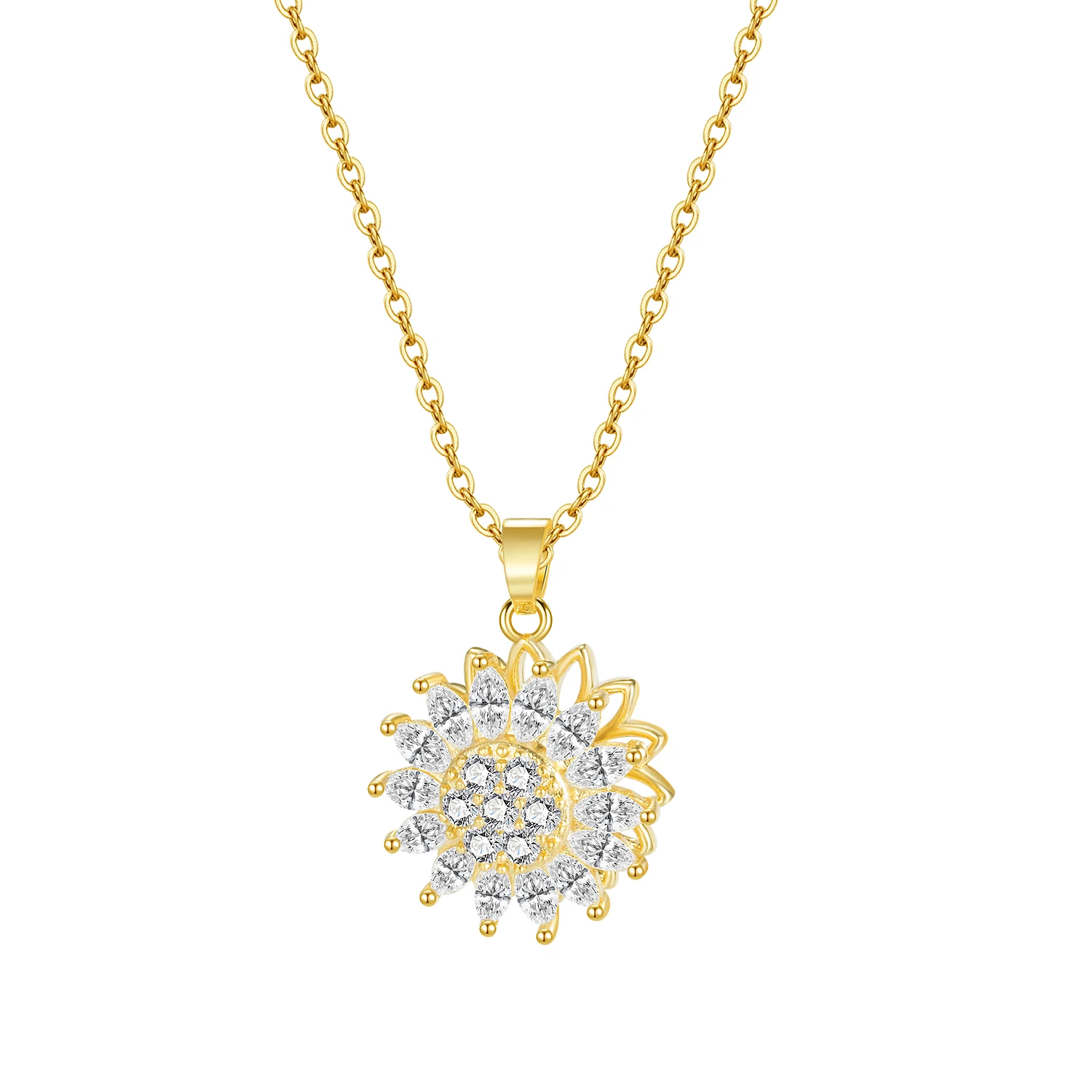 

Fashion European 316L Stainless Steel Sunflower Pendant AAA Zircon Gold Color Clavicle Chain Necklace For Women Jewelry Birthday