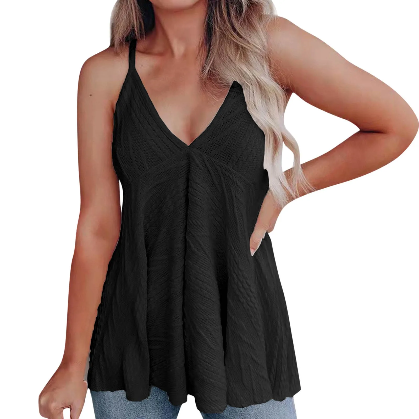 

Топ женский Шелковый однотонный, повседневная Трикотажная майка без рукавов, с V-образным вырезом, на бретельках, хлопковая майка, черный цв...