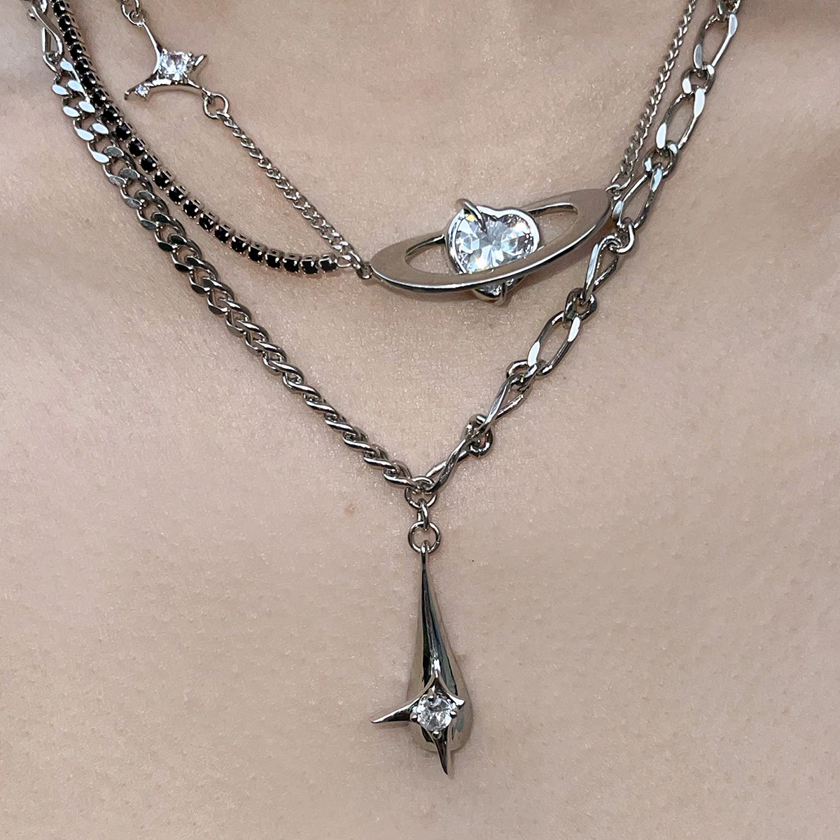 

Original design space series meteorite splicing overlapping high-grade luxury clavicle chain female neck chain necklace