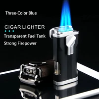 new metal triple torch lighter gift jet cigar pipe lighter cutter gas butane inflatable windproof flame igniter men gadgets