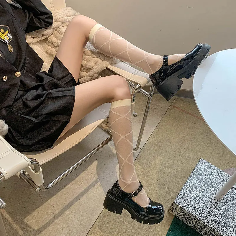 Japanese new product lace dark loli jk sweet ringer core wrapped silk shank socks translucent middle tube socks female