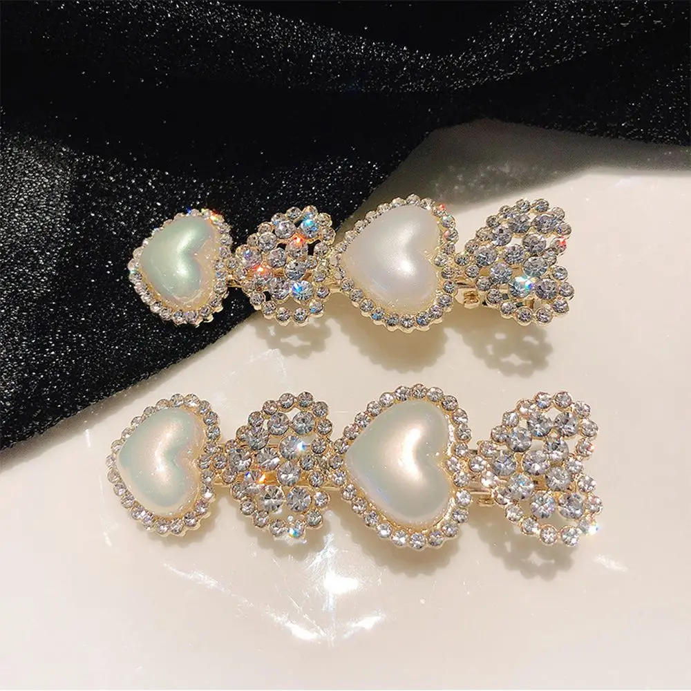 

Love Heart Pearls Hair Clips Pin for Women Fashion Geometric Rhinestone Barrettes Headwear Girls Hairpins Hair Accessories