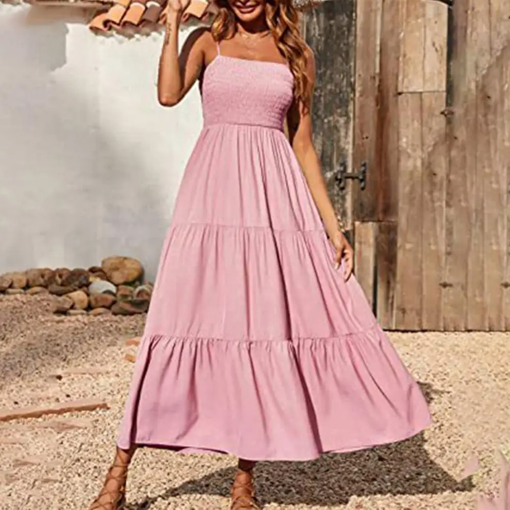 

Attractive Party Dress Backless Elegant Women Dress Smocked Tiered Long Dress
