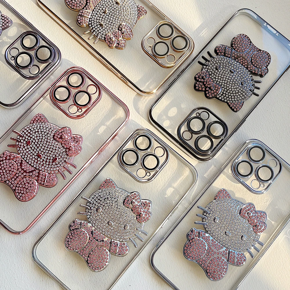 

2023 Luxury Hello Kitty Phone Case for IPhone 14 13 12 11 Pro 14pro Max Plus Plating Clear Anti-drop Hard Shell Back Cover