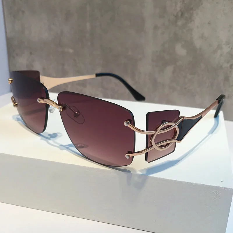 

Солнцезащитные очки без оправы для мужчин и женщин, винтажные Брендовые очки квадратной формы, с градиентными линзами, для вождения, шикарные, из сплава