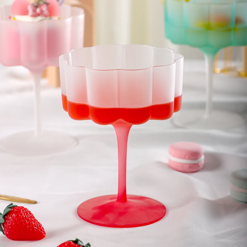 Фото Colorful Frosted Glass Cocktail Mug Masked Candy Goblet Home Petal Lace Macaron Ice Cream Cup Holiday Party Barware №3