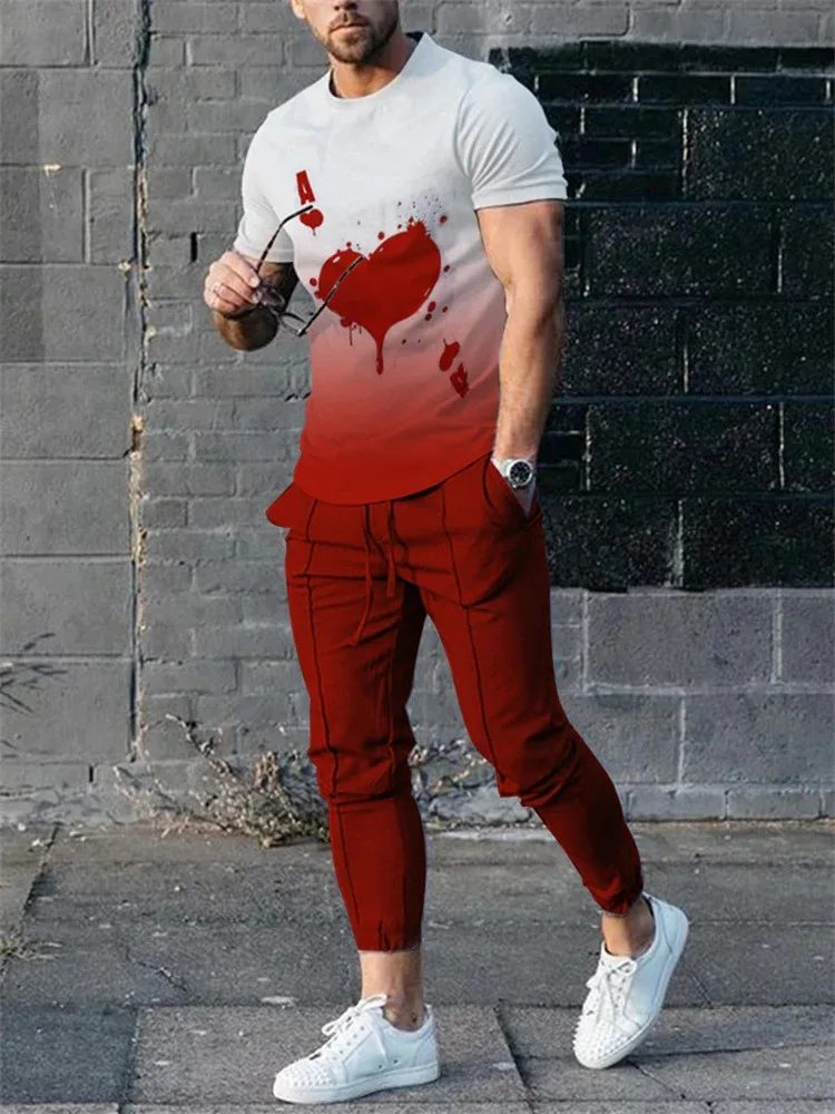 

Card 3D Printed Men's Short Sleeve T-Shirt Trousers 2 Pice Set Streetwear Casual Tracksuit Men T Shirt Suit Male Oversized Tops