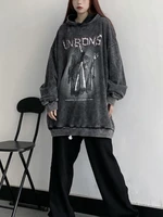 houzhou grunge emo print gray oversized women hoodies harajuku gothic hooded sweatshirts punk goth winter warm long sleeve tops