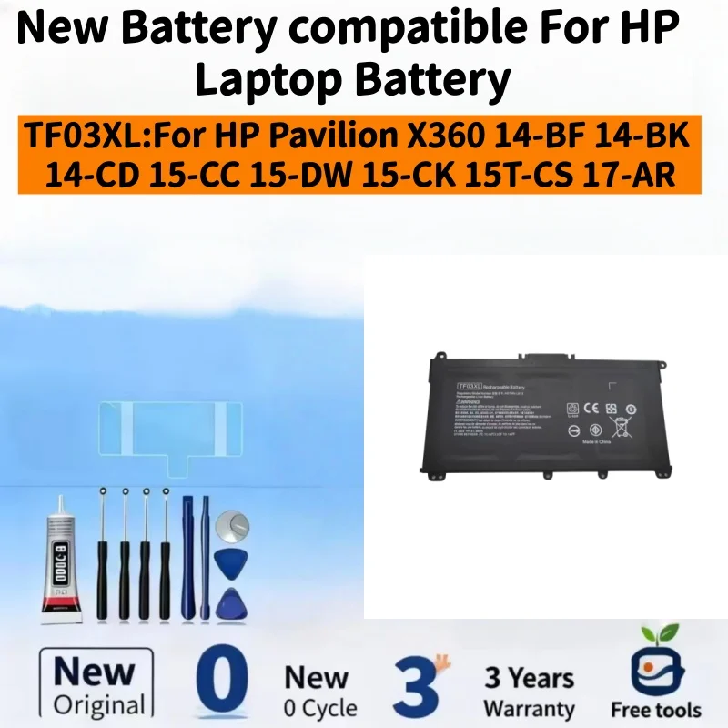 Фото Новый аккумулятор, совместимый с HP Pavilion X360 14-BF 14-BK 14-CD 15-CC 15-DW 15-CK 15T-CS 17-AR TF03XL, аккумуляторы для ноутбуков + бесплатные инструменты №1