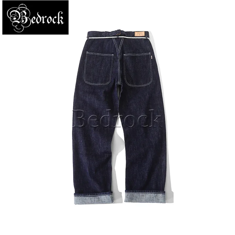 MBBCAR 14oz retro embryo cloth selvedge one washed officer desizing wide-leg cattle jeans Amekaji red line denim jeans men 7392