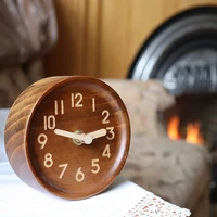 wooden desk table analog clock made of genuine pinedark battery operated with precise silent mechanism