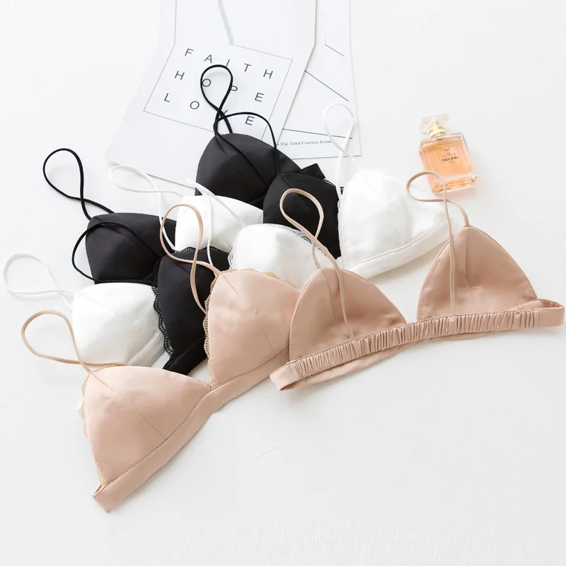 

Тонкий французский бюстгальтер с треугольными чашками, сборный бюстгальтер с маленькой грудью, бюстгальтер на спине, женский летний сексуальный цельный бюстгальтер с запахом