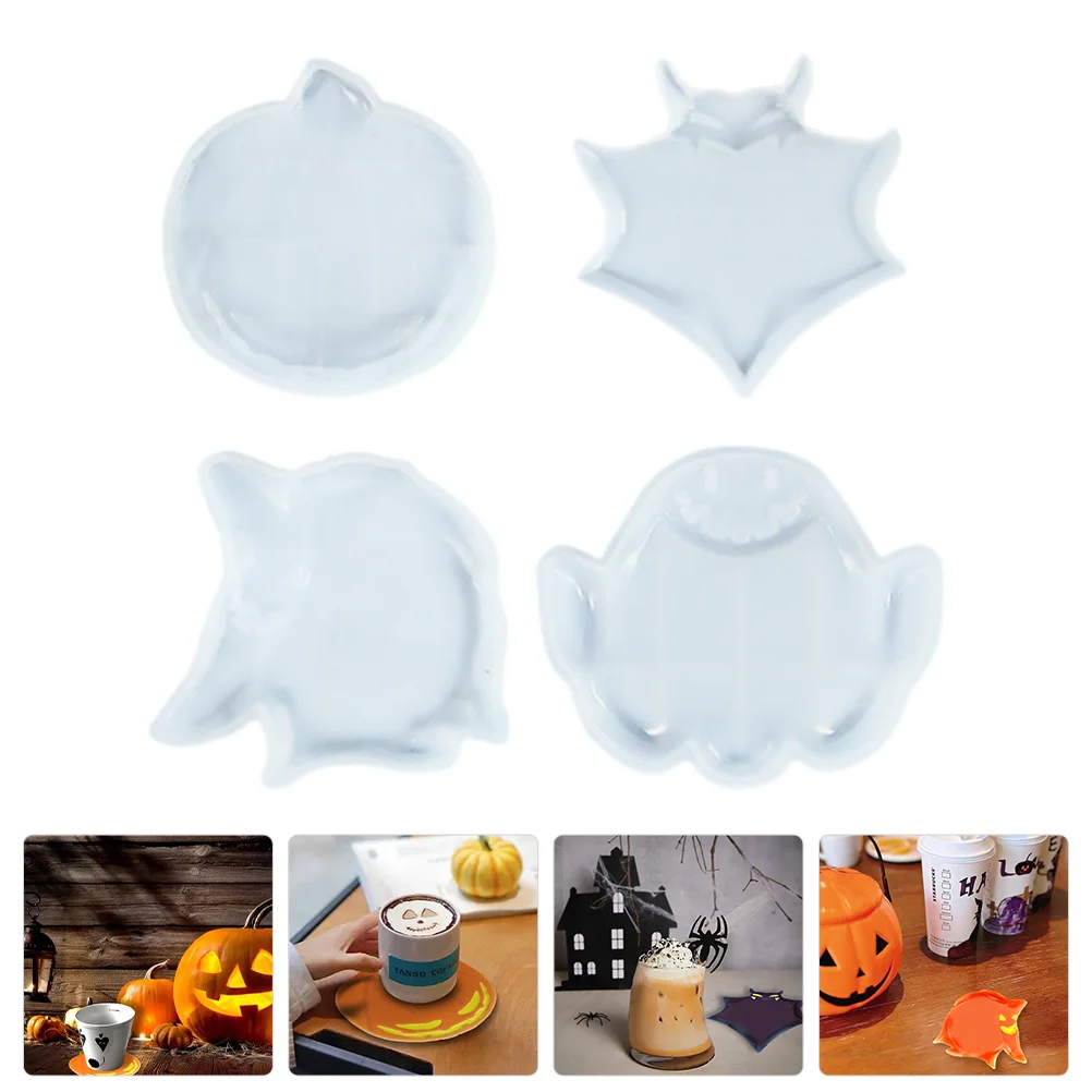 

4 Pcs Cup Mold Resin Molds Crafts Halloween Silicone Coaster Mould Coasters Silica Gel DIY