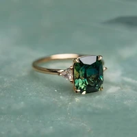 fashion woman fine green cubic zirconia ring yellow gold color wedding party jewelry