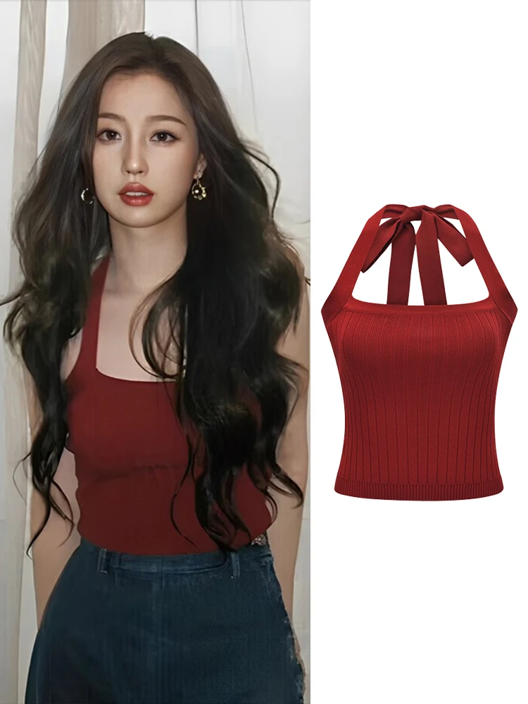 Yu Shuxin Same Sle сексуальный красный маленький жилет на бретельках женская летняя
