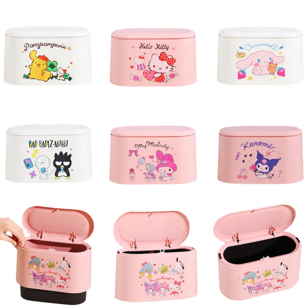 

Kawaii Cartoon Anime Kitty My Melody Cinnamoroll Household Square Car Desktop Trash Can with Lid Press Storage Bin Girls Gift