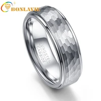 bonlavie 8mm tungsten carbide ring steel color ground geometric frosted hexagon pattern punk anniversary mens ring