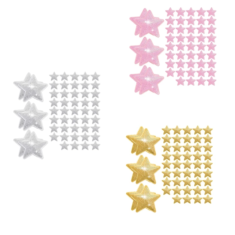 

50 Pcs Star Sequins Sew Iron On Applique Star Embroidered Patches Star Shape Repair Patch DIY