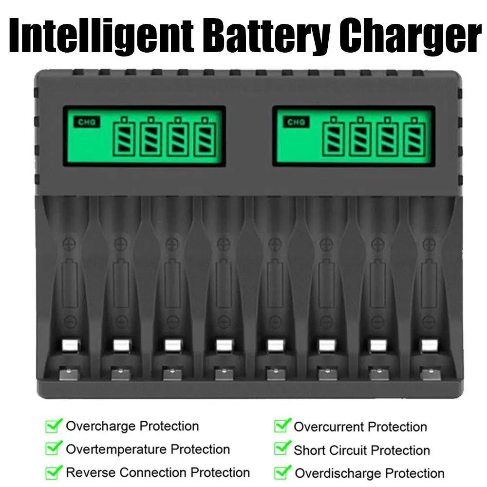 

Умное зарядное устройство для батарей, док-станция для быстрой зарядки с 8 слотами, адаптер для батарей AA AAA NI-CD Ni-MH