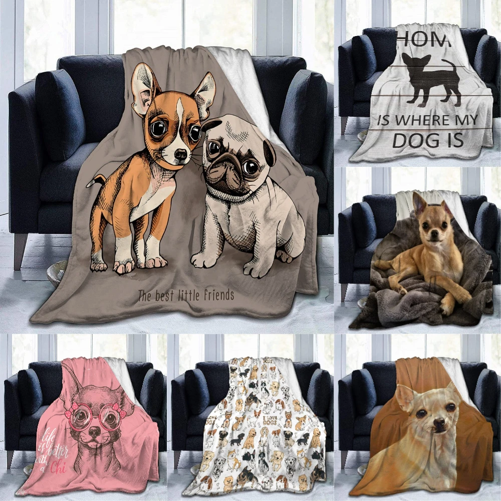 

Cute Chihuahua Dog Flannel Blanket Bedspread for Bedroom Bedding Decor Multiple Sizes Fluffy Plush Soft Sofa Bed Throw Blanket