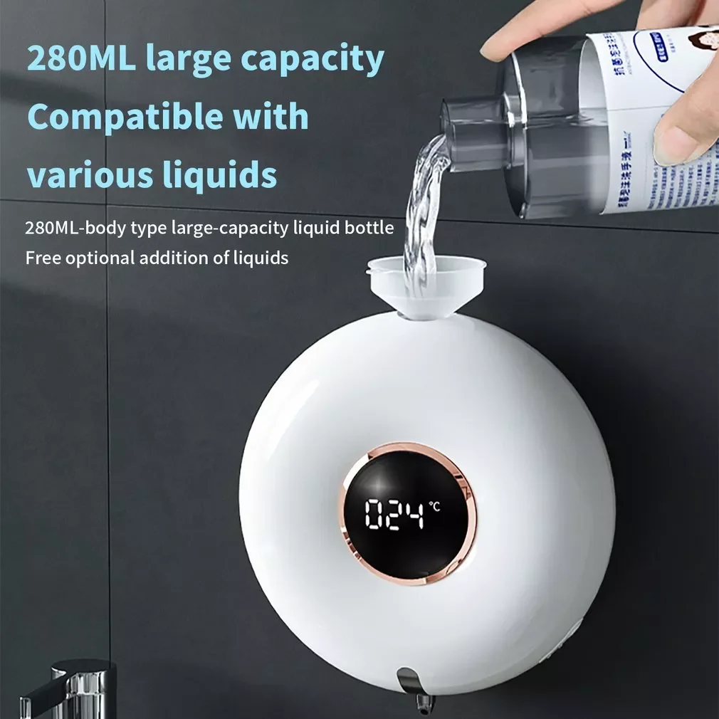 

NEW2023 Soap Dispenser Automatic 300ML Suction Wall Hanging Touchless LED Display Waterproof Household Smart Foam Machine