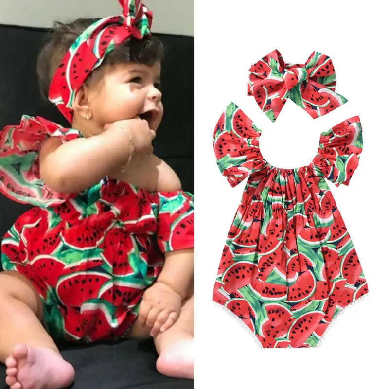 

0-18 Months Baby Girl Bodysuit Outfits Short Sleeve Watermelon Print Jumpsuits For Newborns Outfit Sunsuit Summer Girls Bodysuit