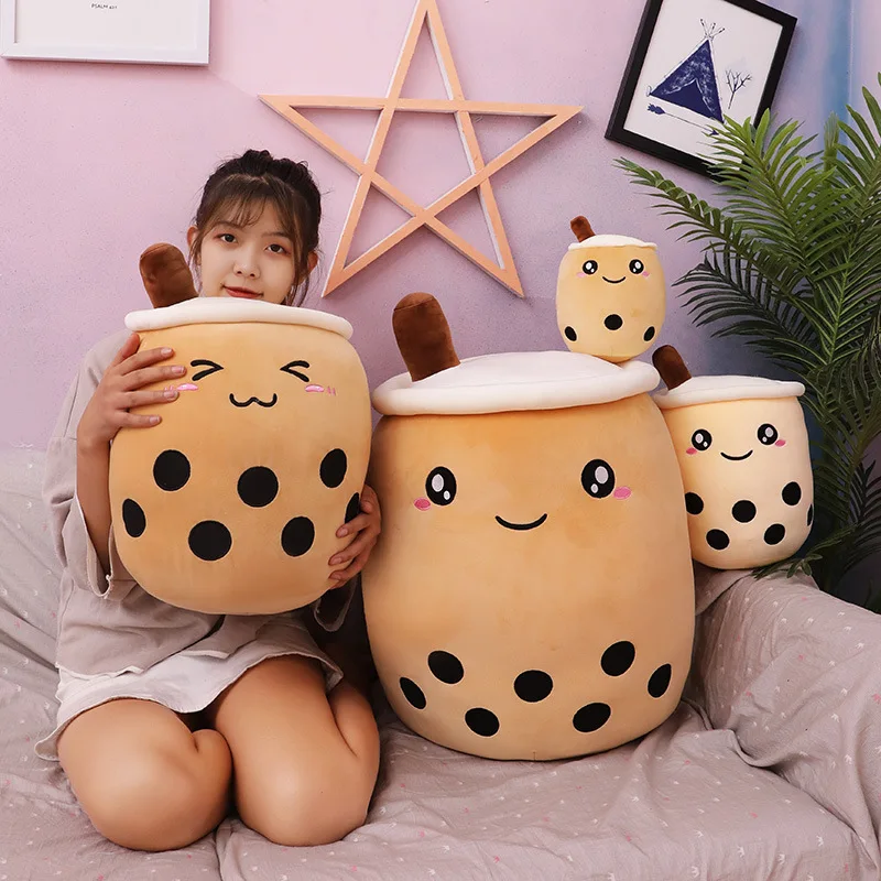 

Plush Toys Boba Plushies Bubble Tea Kawaii Plush Cup Shaped Pillow Real Life Food Stuffed Soft Back Cushion Kid Birthday Gift