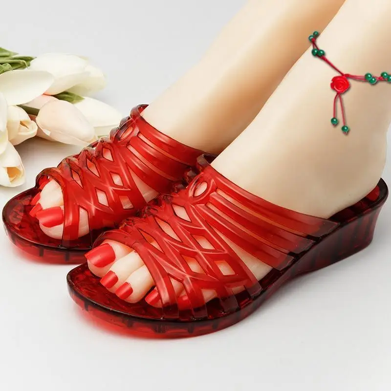 Шлепанцы женские на танкетке прозрачные сандалии нескользящей подошве пляжные