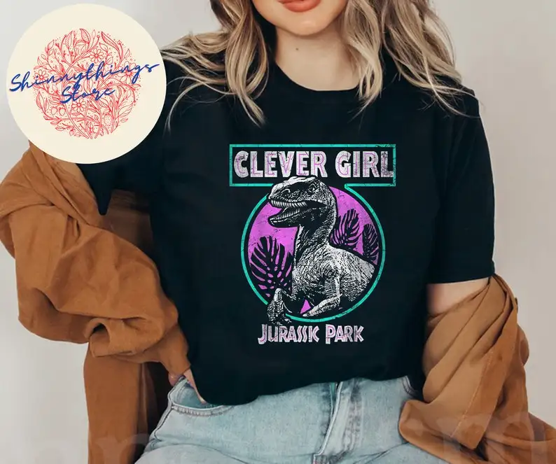 

Jurassic Park Distressed Teal Raptor Clever Girl T-Shirt Jurassic 29th Anniversary Dinosaur Park Movie Bleached Shirt Retro