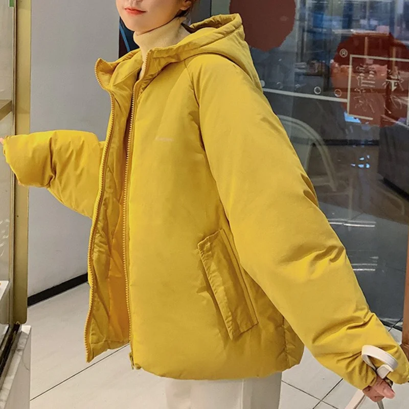 

Winter Down Jacket 2021 Women Hooded Coat Female Thick Cotton Padded Ladies Overcoat Solid Colors Hoodies New Casual Loose Parka