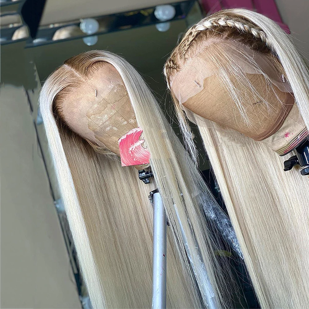 360 full lace wig human hair pre plucked ombre brown Platinum Blonde Straight Frontal Wig HD Transparent Lace Wigs for Women