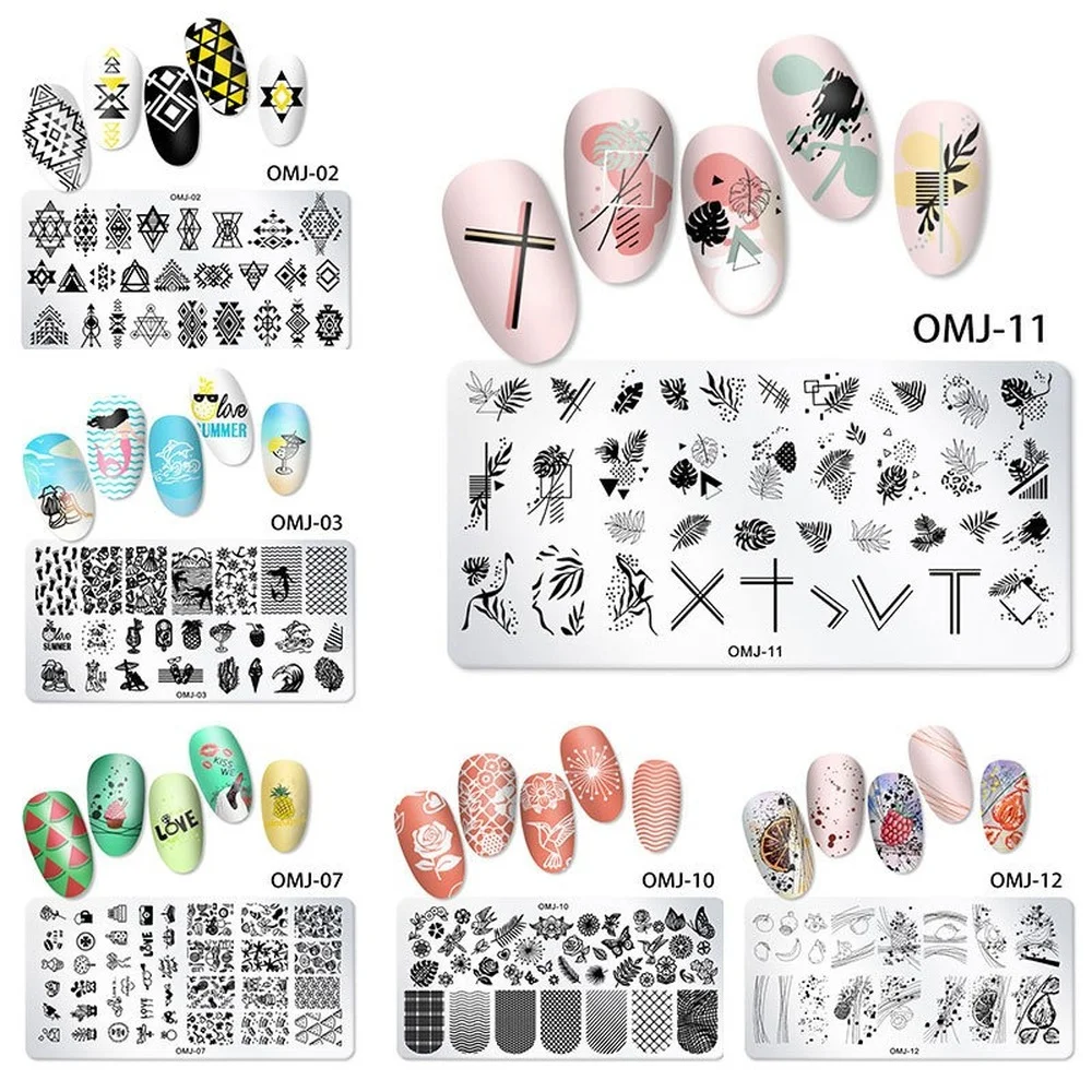 

12*6cm Nail Art Template Stamping Plate Design Christmas Tree Butterfly Printing Steel Plate Square Stencil Templates