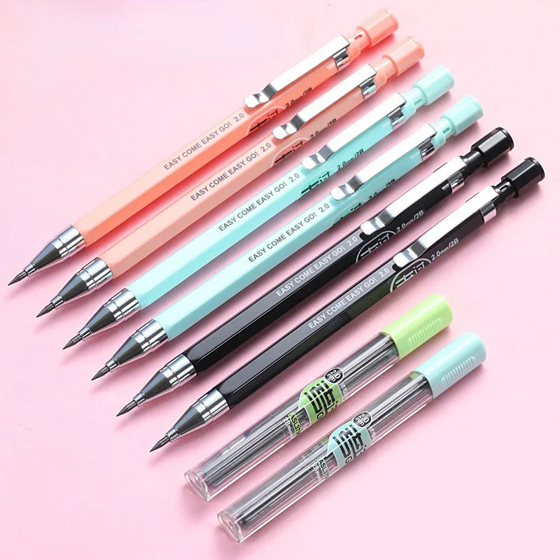 

1 pcs Mechanical Pencil, 2.0 mm Lead Refill, Black/Blue/Pink Barrel Automatic Pencil for Exams Drawing