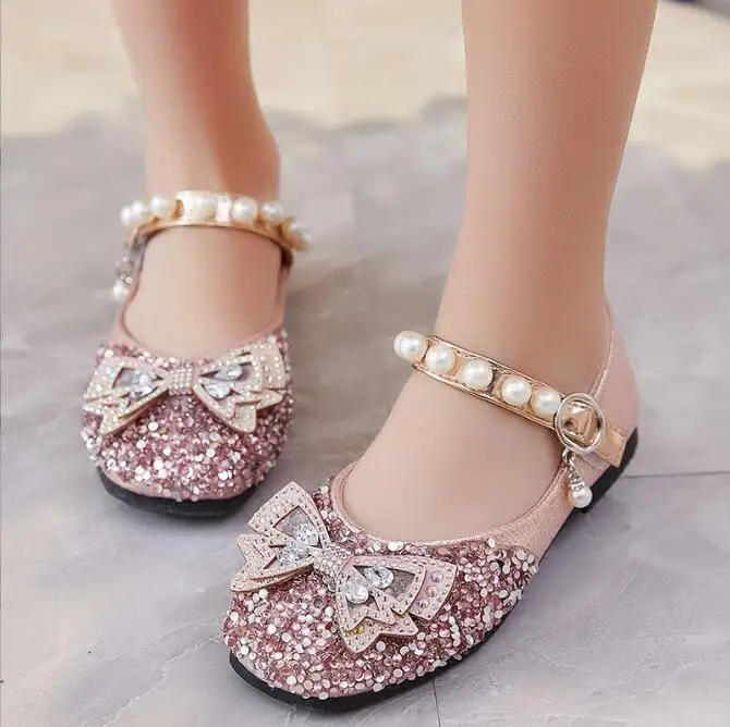 

Girls Shoes Bead Mary Janes Flats Fling Princess Glitter Shoes Baby Dance Shoes Kids Sandals Children Wedding Leather Shoes