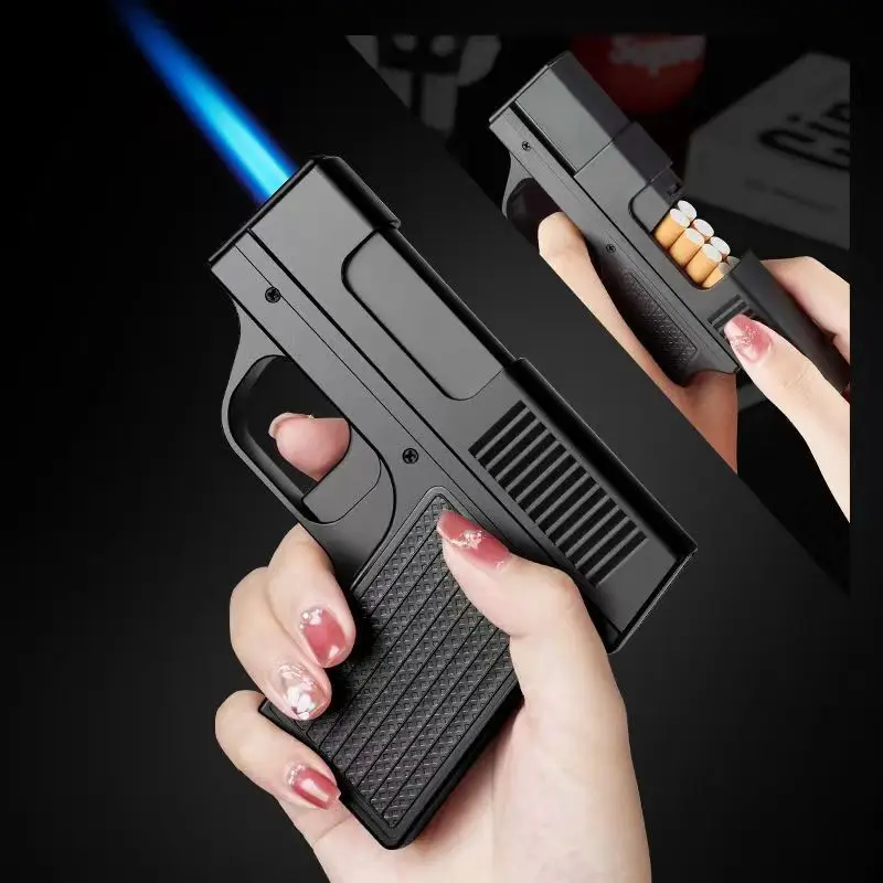 

Gun Shaped Blue Flame Outdoor Windproof Barbecue Cigar High Flame Unusual Butane Gas Lighter with Adjustable Flame, Men's Gift