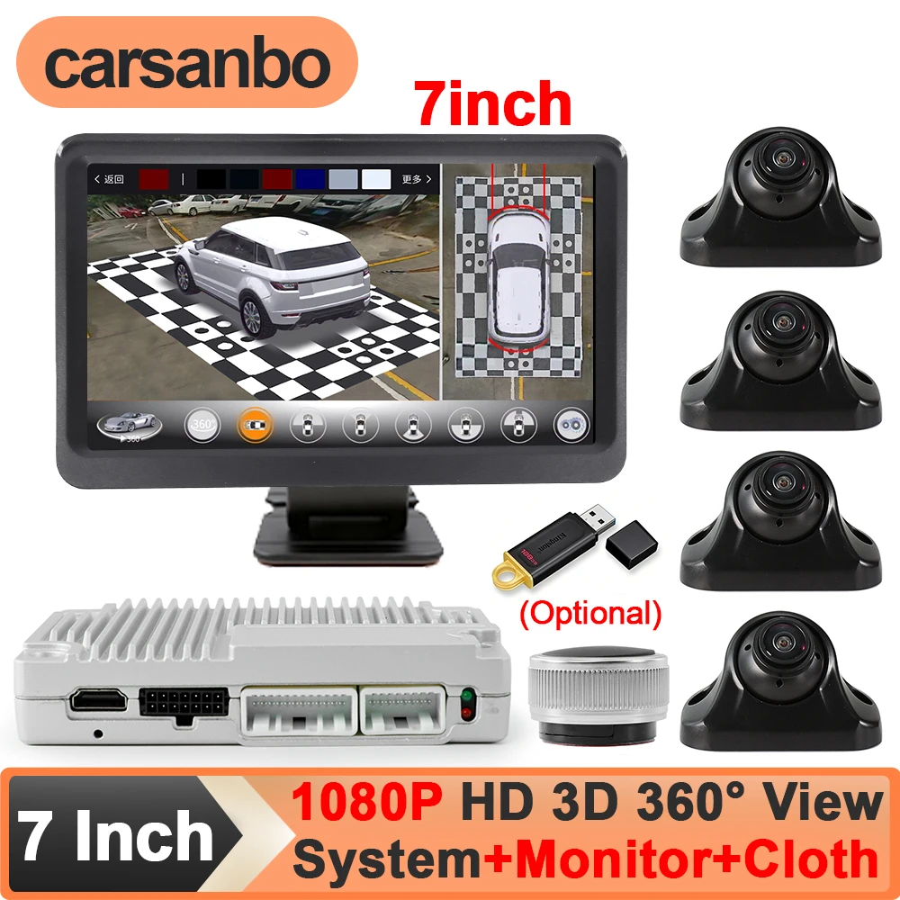 Фото Ультратонкий HD-монитор Carsanbo 7 дюймов 3D 360 °   Панорамная система автомобильных камер WDR MIS 2031 AHD 720P с 4 камерами, калибровочная ткань опционально №1