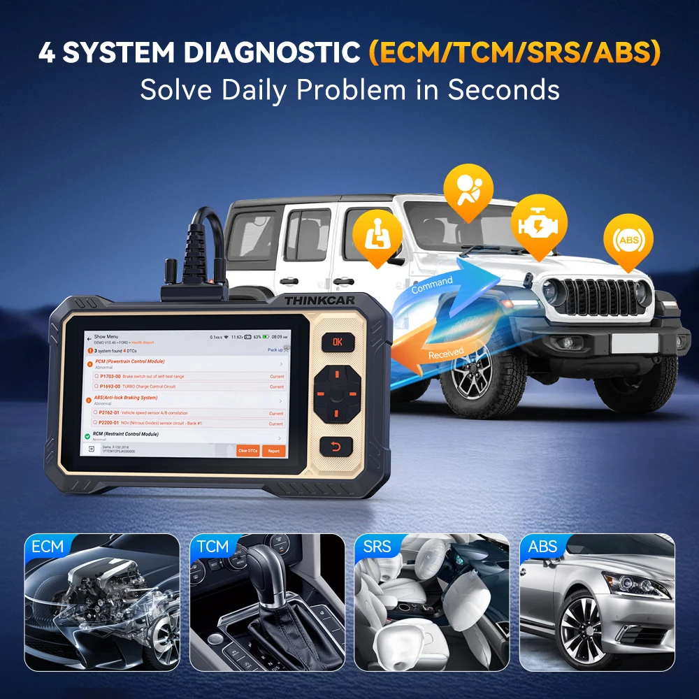 Фото Диагностический инструмент Thinkcar Thinkscan 662, сканер OBD2 для 4 систем, 12 функций сброса, пожизненное бесплатное обновление, двунаправленное управление, инструмент для сканирования автомобилей. №4