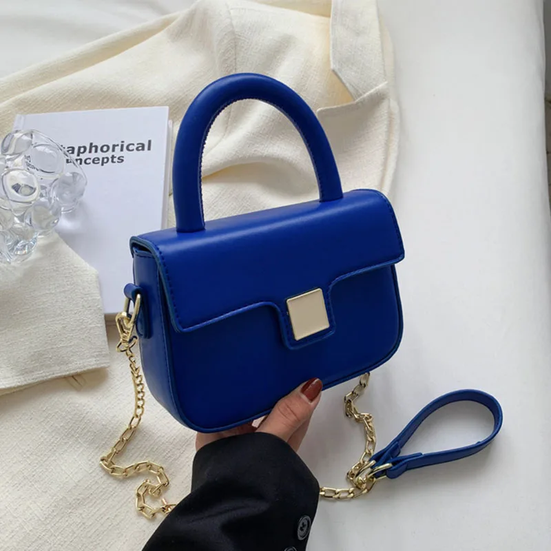 

Синяя сумка на плечо Chain Klein для женщин, летние новые Брендовые женские сумки с маленьким клапаном, модные однотонные женские сумки через пле...